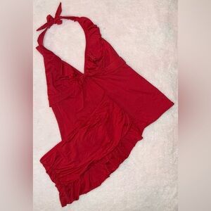Kenneth Cole Reaction Red Swim Halter Skirted M L